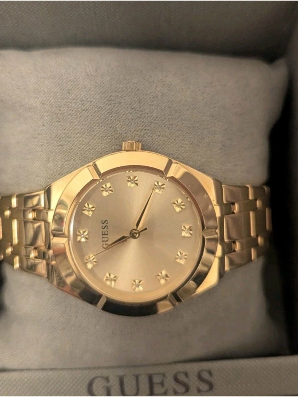 GUESS Women's Gold Crystal Accent Bracelet Watch